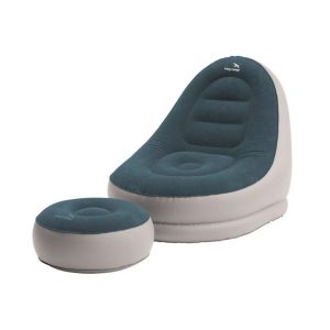 Easy Camp Comfy Lounge Set - Oppustelig Stol med fodskammel - Blå/Grå