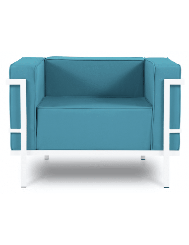 Cannes udendørs lounge havestol i stål og polyester B100 x D70 cm - Hvid/Blå