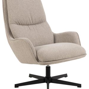 ACT NORDIC Bosley lounge stol, Alea stof beige 60, 5-stjernet Stel mat sort ru pulverlakeret stål med drejefunktion og horisontal syning, 72x84x93 cm