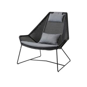 Cane-Line Breeze highback havestol - sort med hynde i grå