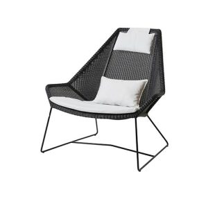 Cane-Line Breeze highback havestol - sort med hynde i hvid