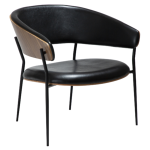 DAN-FORM CRIB Lounge Chair Vintage sort kunst. læder- og valnøddefiner m. sorte metal ben
