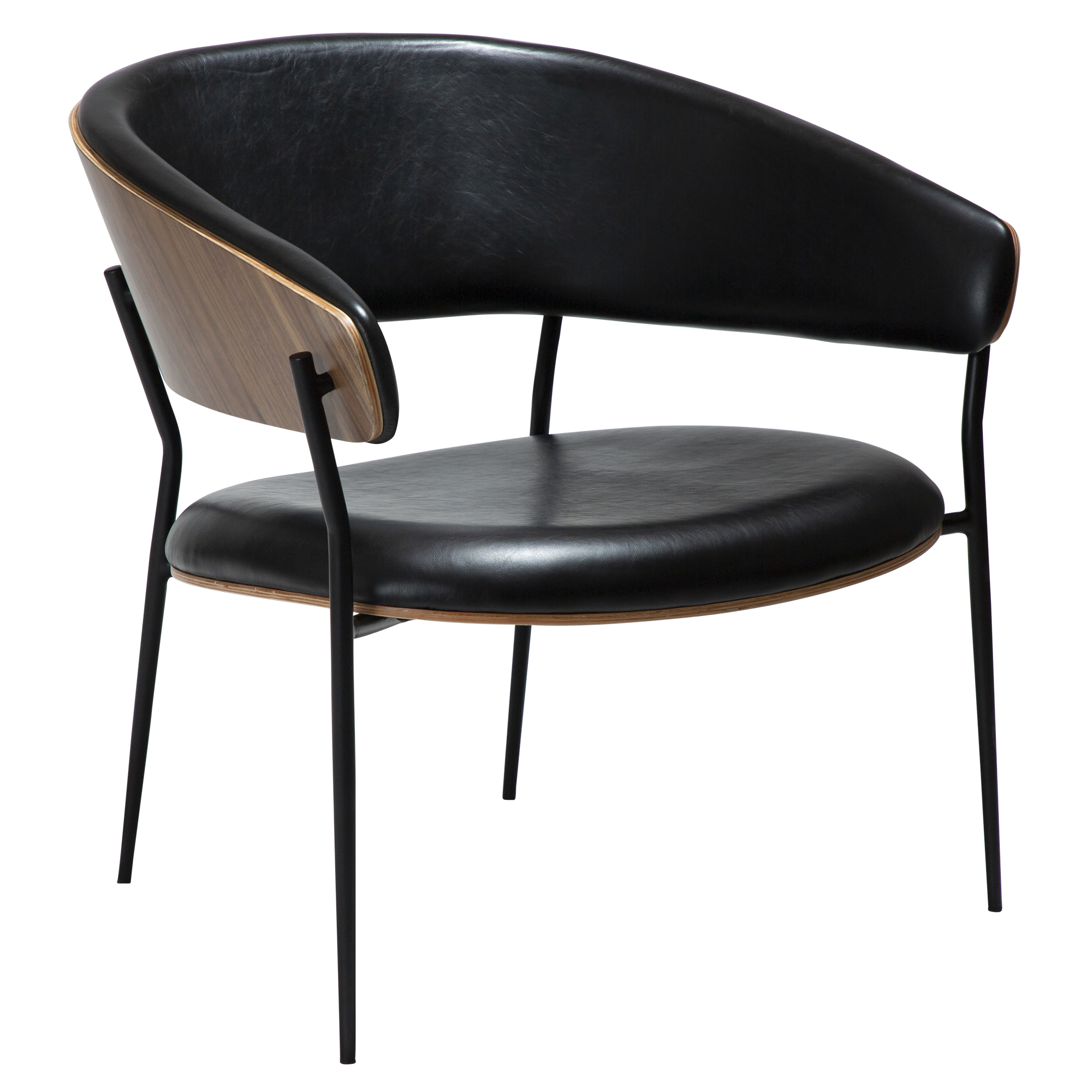 DAN-FORM CRIB Lounge Chair Vintage sort kunst. læder- og valnøddefiner m. sorte metal ben