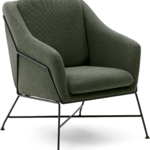 Lænestol Kave Home Brida grøn - polstret stof med sort stålramme, moderne vintage lounge stol
