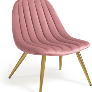 Lænestol Kave Home Marlene polstret fløjl lyserød guldstel vintage lounge spisestol