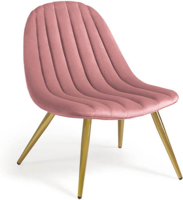 Lænestol Kave Home Marlene polstret fløjl lyserød guldstel vintage lounge spisestol