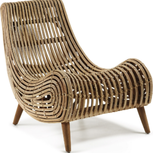 Lænestol Kave Home Tika - rattan lounge stol med mahognifødder natur, rustik kolonial stil