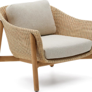 Udendørs lænestol Kave Home Galea lounge stol, teaktræ og syntetisk rattan, beige