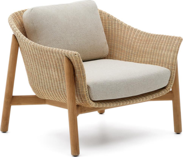 Udendørs lænestol Kave Home Galea lounge stol, teaktræ og syntetisk rattan, beige