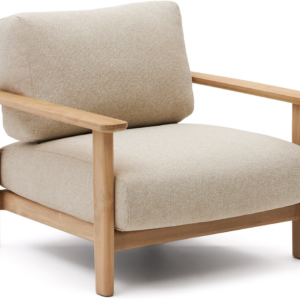 Udendørs lænestol og lounge stol Kave Home Tirant FSC-certificeret teak med aftagelig beige hynde nordisk design