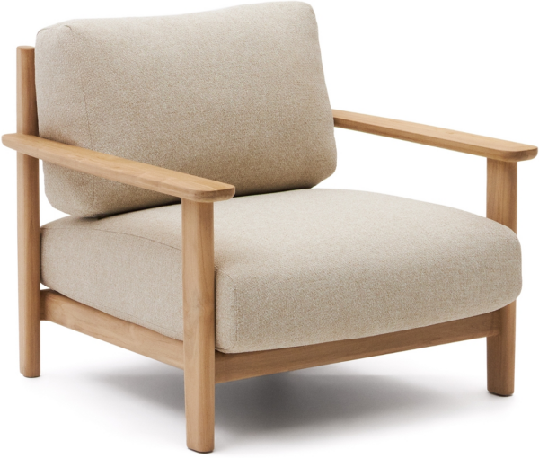 Udendørs lænestol og lounge stol Kave Home Tirant FSC-certificeret teak med aftagelig beige hynde nordisk design