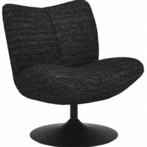 MOIRA Loungestol med drejefod i metal og polyester H83 cm - Sort/Meleret sort