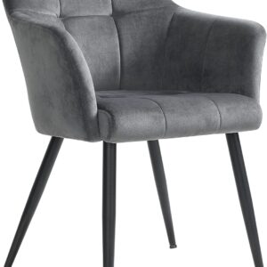 Spisebordsstol, Loungestol med Armlæn, Højt Ryglæn, Metalben, Velourbetræk, Maksimal Belastning 110 kg, Grå