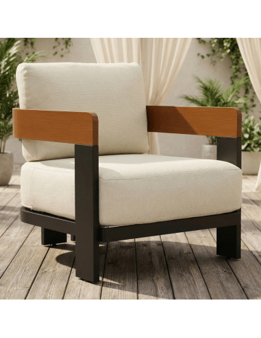 Lounge havestol i aluminium og olefin H80 cm - Mørkegrå/Beige
