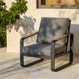 Lounge havestol i metal, træ og olefin H90 cm - Mørkegrå/Grå