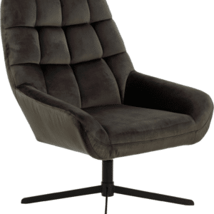 Loungestol lænestol Signature Ravello - gråbrun Vic-stof, quiltet ryg, mat sort 4-stjernet stålstel med drejefunktion