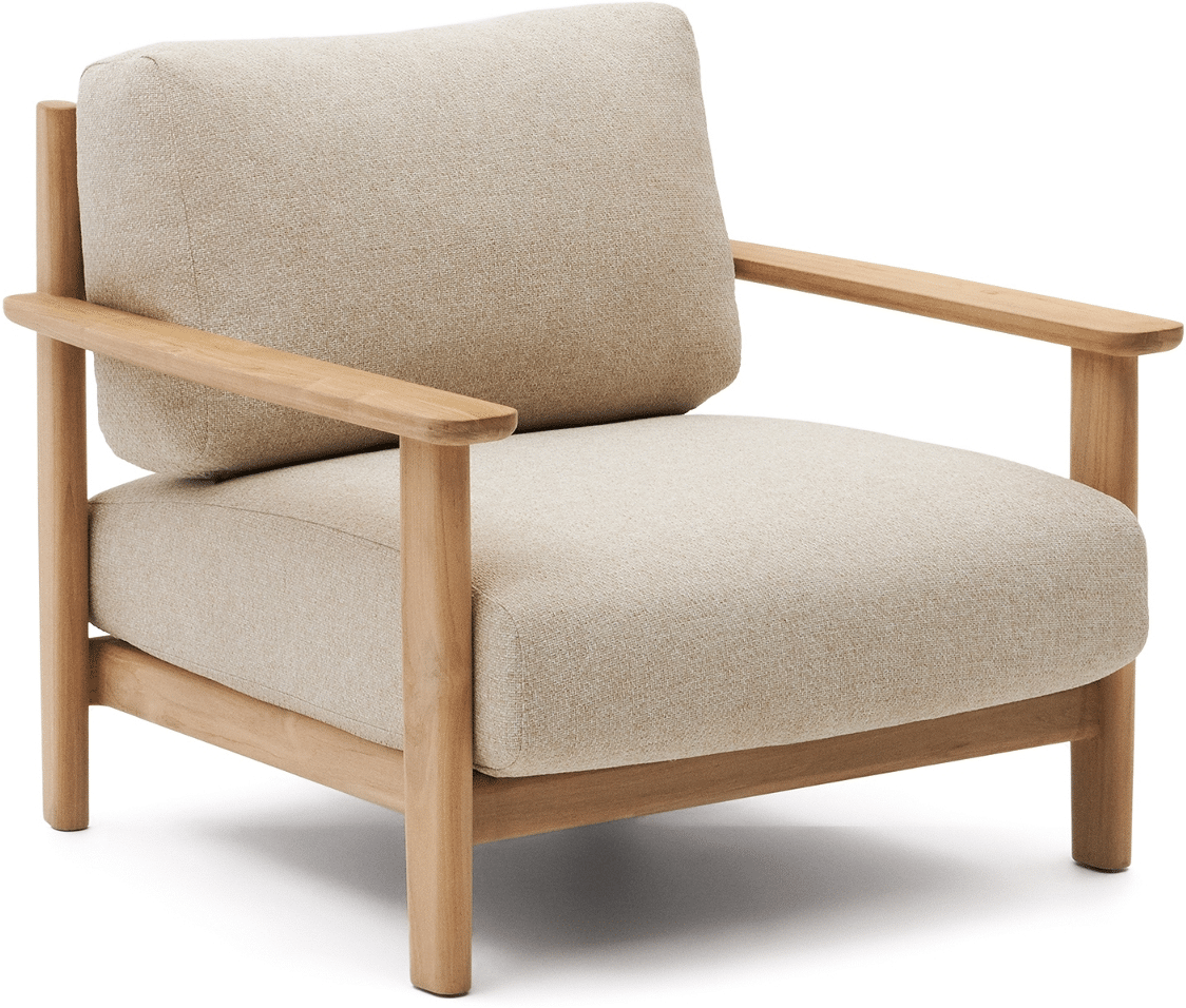 Udendørs lænestol og lounge stol Kave Home Tirant FSC-certificeret teak med aftagelig beige hynde nordisk design